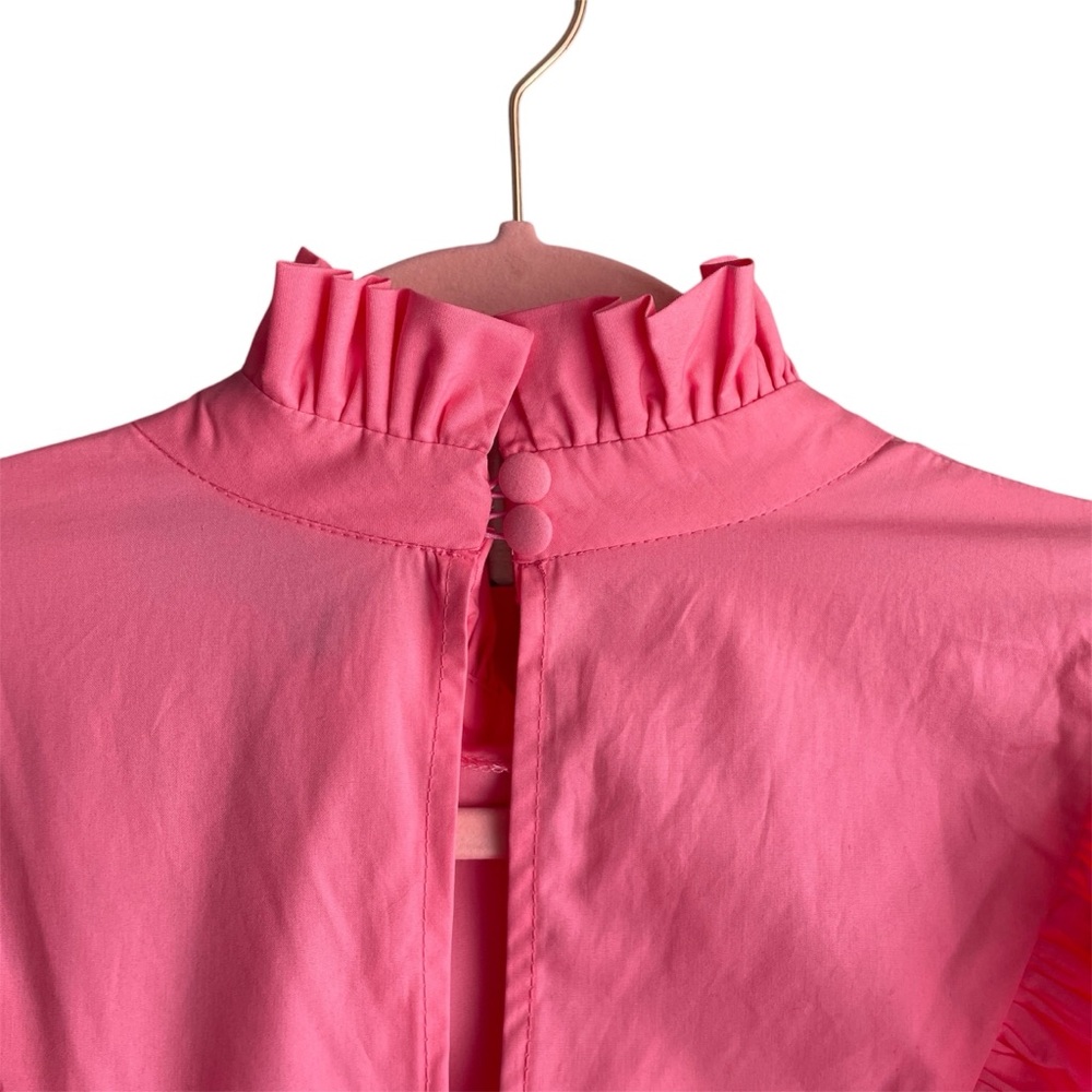 ASOS EDITION High neck Ruffle Mini dress Size 10 Pink Romantic Oversized Cuffs - Picture 7 of 10